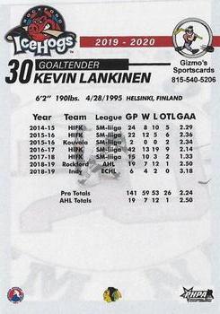 2019-20 Gizmo's Sportscards Rockford IceHogs (AHL) #NNO Kevin Lankinen Back