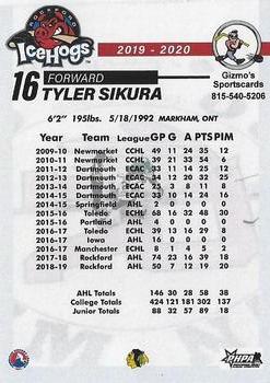 2019-20 Gizmo's Sportscards Rockford IceHogs (AHL) #NNO Tyler Sikura Back