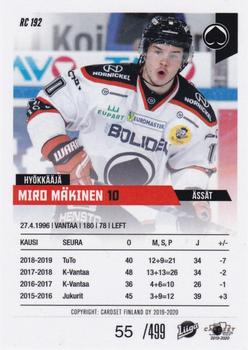 2019-20 Cardset Finland Series 2 - Rookie Series 2 #RC 192 Miro Mäkinen Back