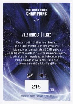 2019-20 Cardset Finland Series 2 - 2019 Young World Champions #4 Ville Heinola Back