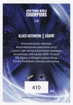 2019-20 Cardset Finland Series 2 - 2019 Young World Champions #7 Aleksi Heponiemi Back