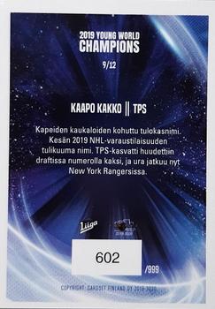 2019-20 Cardset Finland Series 2 - 2019 Young World Champions #9 Kaapo Kakko Back