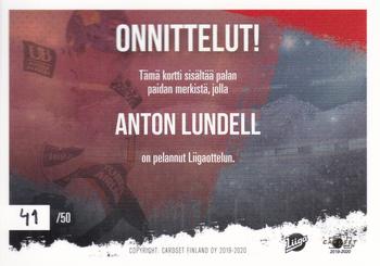 2019-20 Cardset Finland Series 2 - Signature Sensation Game Worn Jersey Series 2 Exchange #NNO Anton Lundell Back