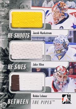 2010-11 In The Game Between The Pipes - He Shoots - He Saves #HSHS-24 Jacob Markstrom / Jake Allen / Robin Lehner Front