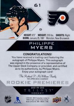 2019-20 Upper Deck Trilogy - Silver Foil Auto Common Rookies Tier 1 #61 Philippe Myers Back