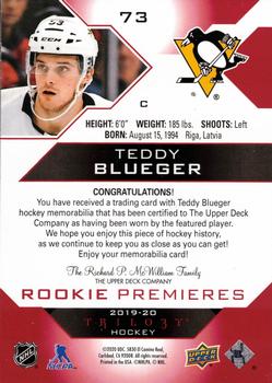 2019-20 Upper Deck Trilogy - Red Foil Material Common Rookies #73 Teddy Blueger Back