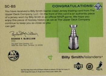 2001-02 Upper Deck Vintage - Golden Goalies #GG-BS Billy Smith Back