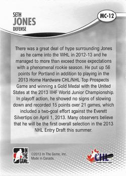 2012-13 In The Game Heroes and Prospects - 2013 Memorial Cup #MC-12 Seth Jones Back