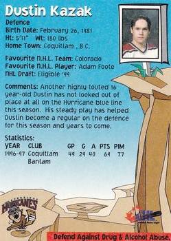 1997-98 Lethbridge Hurricanes (WHL) #NNO Dustin Kazak Back