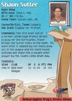 1997-98 Lethbridge Hurricanes (WHL) #NNO Shaun Sutter Back