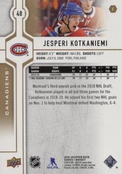 2019-20 Upper Deck - Silver Foil #48 Jesperi Kotkaniemi Back