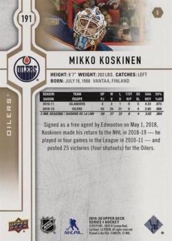 2019-20 Upper Deck - Silver Foil #191 Mikko Koskinen Back