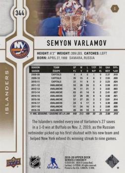 2019-20 Upper Deck - Silver Foil #344 Semyon Varlamov Back