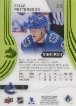 2019-20 Upper Deck Synergy - Green #28 Elias Pettersson Back