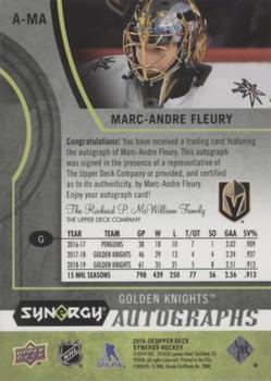 2019-20 Upper Deck Synergy - Autographs #A-MA Marc-Andre Fleury Back
