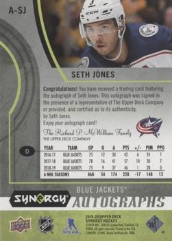 2019-20 Upper Deck Synergy - Autographs #A-SJ Seth Jones Back