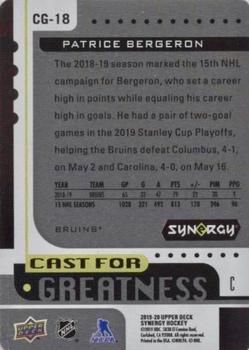 2019-20 Upper Deck Synergy - Cast For Greatness Black #CG-18 Patrice Bergeron Back