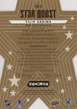 2019-20 Upper Deck Synergy - Star Quest Die Cut Autographs #SQ-3 Filip Zadina Back