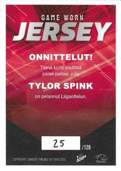 2019-20 Cardset Finland Series 2 - Game Worn Jersey Series 2 Exchange #NNO Tylor Spink Back