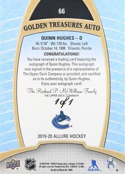 2019-20 Upper Deck Allure - Golden Treasure Autographs #66 Quinn Hughes Back