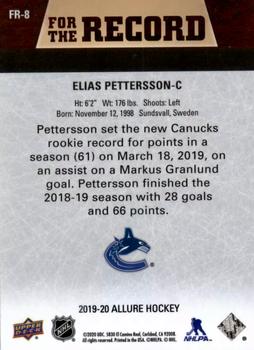 2019-20 Upper Deck Allure - For The Record #FR-8 Elias Pettersson Back