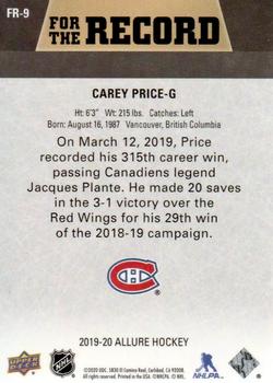 2019-20 Upper Deck Allure - For The Record #FR-9 Carey Price Back