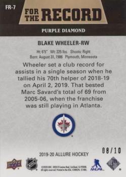 2019-20 Upper Deck Allure - For The Record Purple #FR-7 Blake Wheeler Back