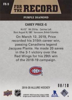 2019-20 Upper Deck Allure - For The Record Purple #FR-9 Carey Price Back