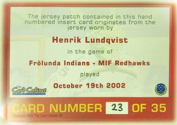 2003-04 SHL Elitset - SHL Game-Worn Jersey #4 Henrik Lundqvist Back