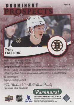 2019-20 Parkhurst - Prominent Prospects Autographs Red #PP-13 Trent Frederic Back