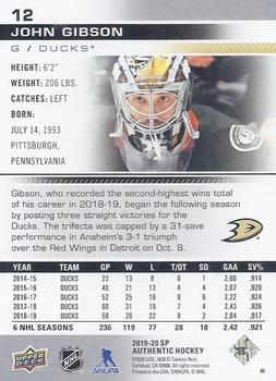 2019-20 SP Authentic #12 John Gibson Back