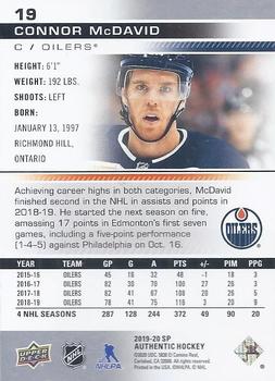 2019-20 SP Authentic #19 Connor McDavid Back
