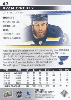 2019-20 SP Authentic #47 Ryan O'Reilly Back
