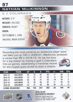 2019-20 SP Authentic #97 Nathan MacKinnon Back