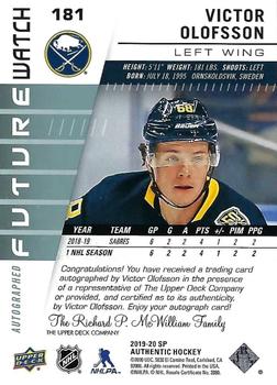 2019-20 SP Authentic #181 Victor Olofsson Back