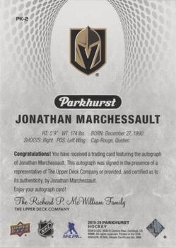 2019-20 Parkhurst - Parkies Autographs Gold #PK-2 Jonathan Marchessault Back