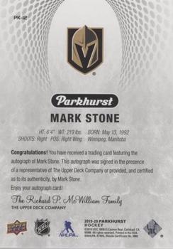 2019-20 Parkhurst - Parkies Autographs Gold #PK-12 Mark Stone Back