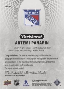 2019-20 Parkhurst - Parkies Autographs Gold #PK-34 Artemi Panarin Back