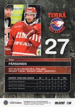 2010-11 SHL Elitset - Limited Edition #136 Timo Pärssinen Back