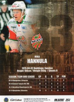 2011-12 SHL Elitset - Limited Edition Parallel #251 Mika Hannula Back
