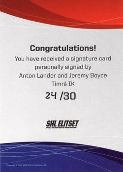 2011-12 SHL Elitset - SHL Dual Signatures #3 Anton Lander / Jeremy Boyce Back