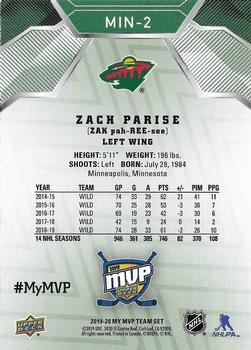 2019-20 Upper Deck My MVP Minnesota Wild  #MIN-2 Zach Parise Back