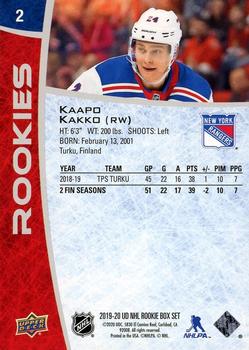 2019-20 Upper Deck NHL Rookie Box Set #2 Kaapo Kakko Back