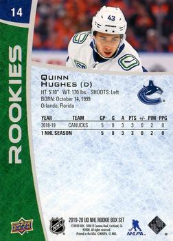 2019-20 Upper Deck NHL Rookie Box Set #14 Quinn Hughes Back