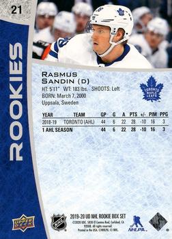 2019-20 Upper Deck NHL Rookie Box Set #21 Rasmus Sandin Back