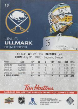 2019-20 Upper Deck Tim Hortons Buffalo Sabres #19 Linus Ullmark Back