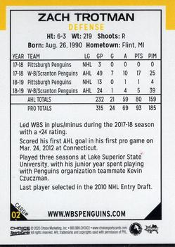 2019-20 Choice Wilkes-Barre/Scranton Penguins (AHL) #02 Zach Trotman Back