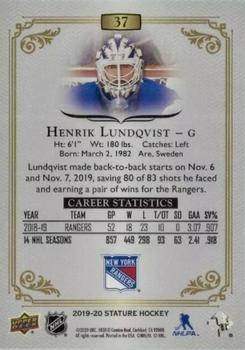 2019-20 Upper Deck Stature #37 Henrik Lundqvist Back