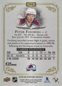 2019-20 Upper Deck Stature #98 Peter Forsberg Back