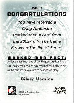 2015-16 In The Game Final Vault - 2009-10 In The Game Between The Pipes Masked Men II Silver (Green Vault Stamp) #MM-41 Craig Anderson Back